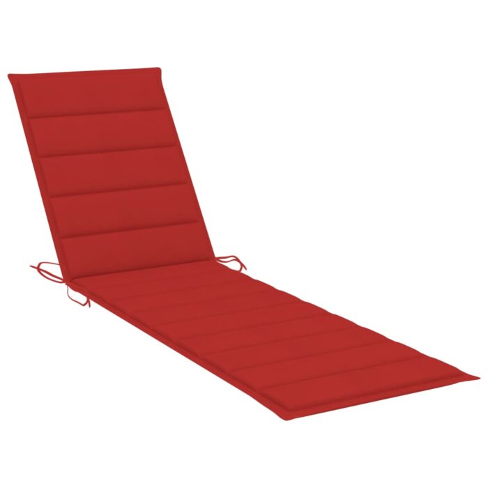 Chaise longue avec coussin rouge Bois de teck solide – Image 9