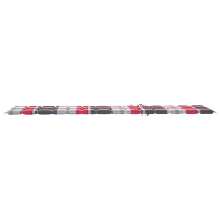 Chaise longue avec coussin à carreaux rouge Bois de teck solide – Image 12