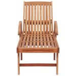 Chaise longue avec coussin à carreaux rouge Bois de teck solide – Image 3