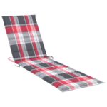Chaise longue avec coussin à carreaux rouge Bois de teck solide – Image 9