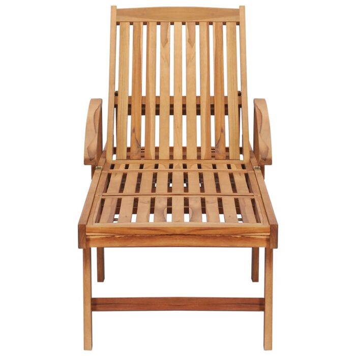 Chaise longue avec table et coussin Bois de teck solide – Image 4