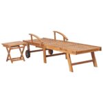 Chaise longue avec table et coussin Bois de teck solide – Image 3