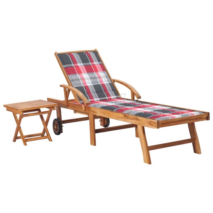 Chaise longue avec table et coussin Bois de teck solide – Image 1