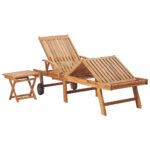 Chaise longue avec table et coussin Bois de teck solide – Image 2