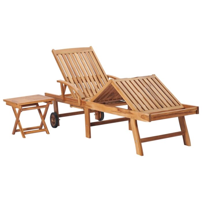 Chaise longue avec table et coussin Bois de teck solide – Image 2