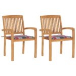 Chaises de jardin lot de 2 avec coussins à carreaux rouges Teck