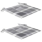 Chaises de jardin lot de 2 avec coussins à carreaux gris Teck – Image 7