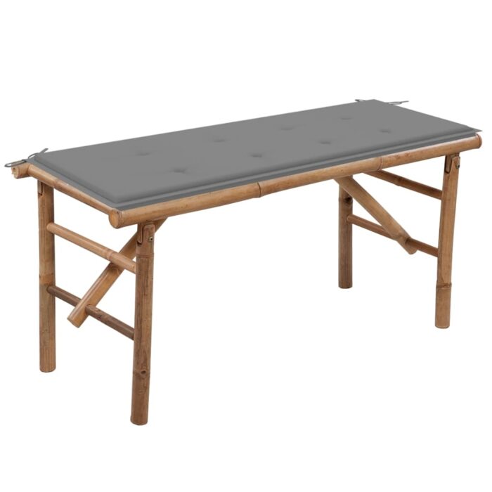 Banc de jardin pliable avec coussin 118 cm Bambou – Image 1