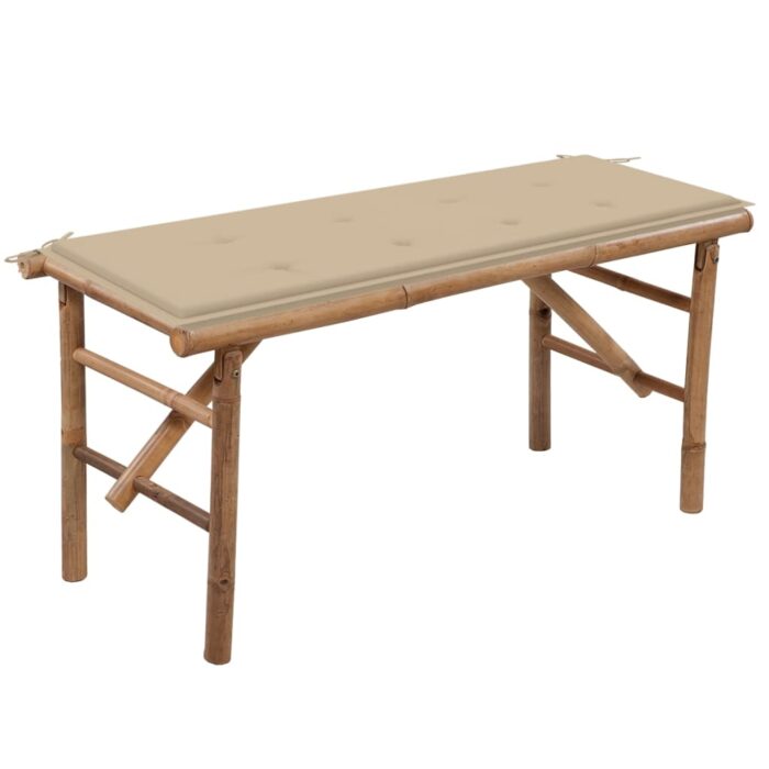 Banc de jardin pliable avec coussin 118 cm Bambou – Image 1