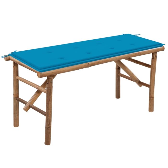 Banc de jardin pliable avec coussin 118 cm Bambou – Image 1