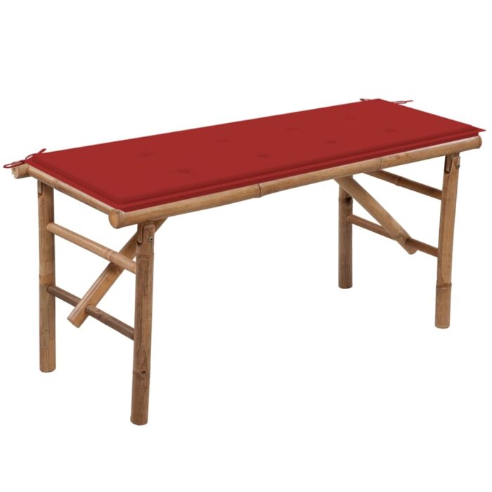 Banc de jardin pliable avec coussin 118 cm Bambou – Image 1