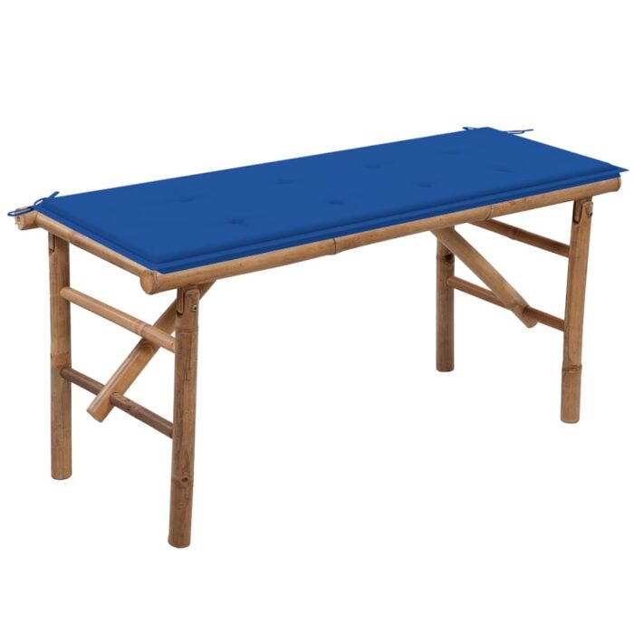 Banc de jardin pliable avec coussin 118 cm Bambou – Image 1
