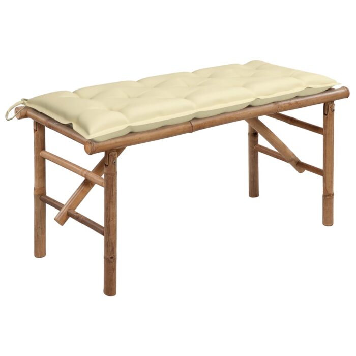 Banc de jardin pliable avec coussin 118 cm Bambou – Image 1