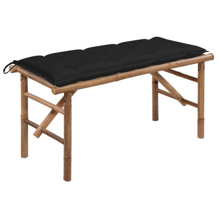 Banc de jardin pliable avec coussin 118 cm Bambou – Image 1