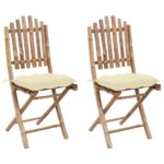 Chaises pliables de jardin lot de 2 avec coussins Bambou