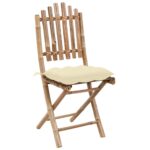 Chaises pliables de jardin lot de 2 avec coussins Bambou – Image 2