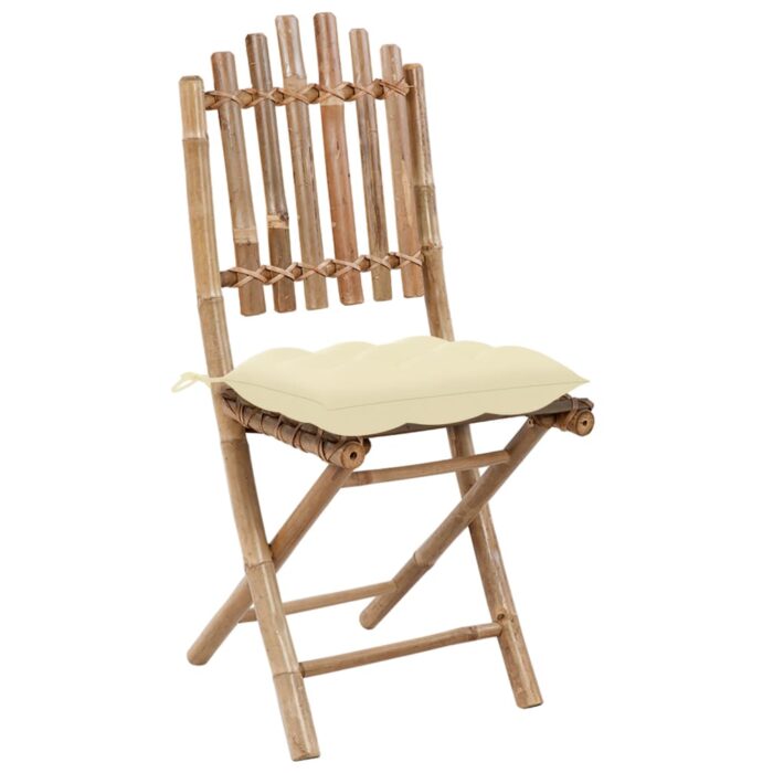 Chaises pliables de jardin lot de 2 avec coussins Bambou – Image 2