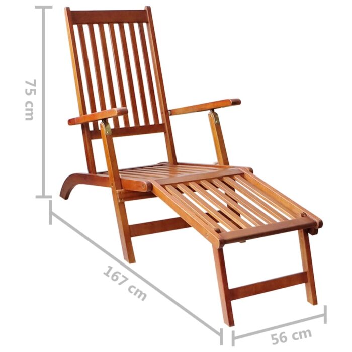 Chaise longue d'extérieur repose-pied et coussin Acacia solide – Image 9