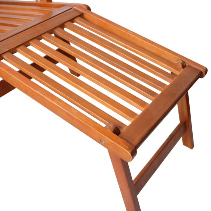 Chaise longue d'extérieur repose-pied et coussin Acacia solide – Image 4