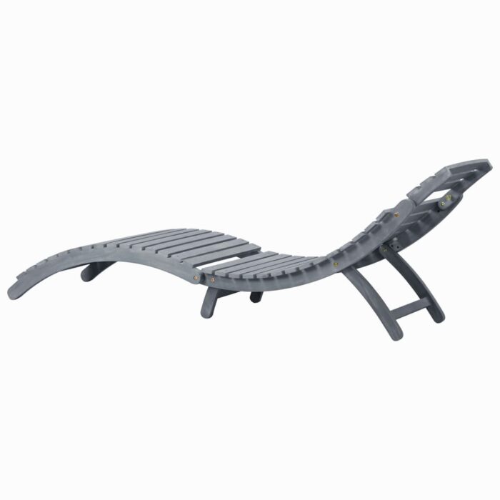 Chaise longue avec coussin Gris Bois d'acacia solide – Image 4