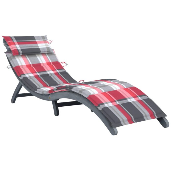 Chaise longue avec coussin Gris Bois d'acacia solide – Image 1