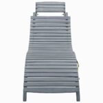Chaise longue avec coussin Gris Bois d'acacia solide – Image 2
