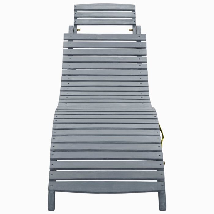 Chaise longue avec coussin Gris Bois d'acacia solide – Image 2