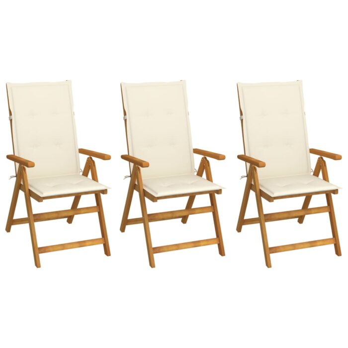 Chaises pliables de jardin lot de 3 avec coussins Bois d'acacia – Image 1