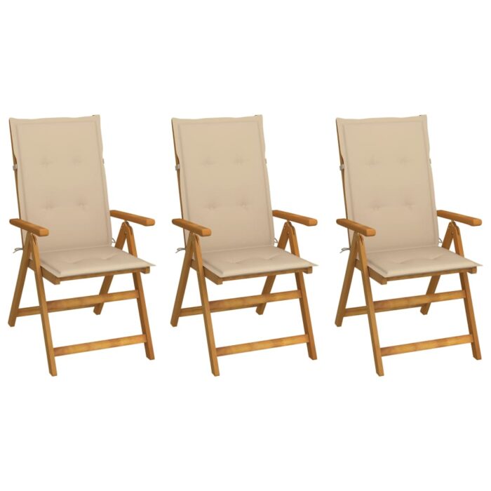 Chaises pliables de jardin lot de 3 avec coussins Bois d'acacia – Image 1