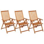 Chaises pliables de jardin lot de 3 avec coussins Bois d'acacia – Image 2