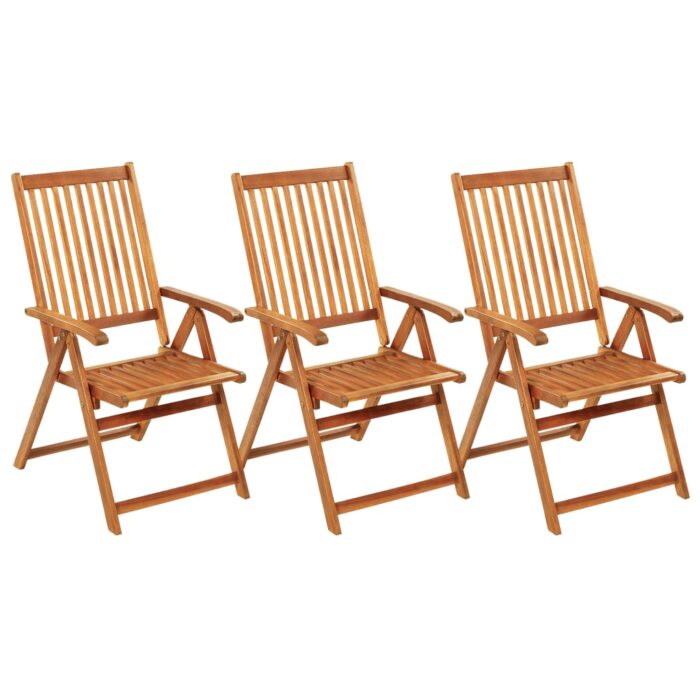 Chaises pliables de jardin lot de 3 avec coussins Bois d'acacia – Image 2