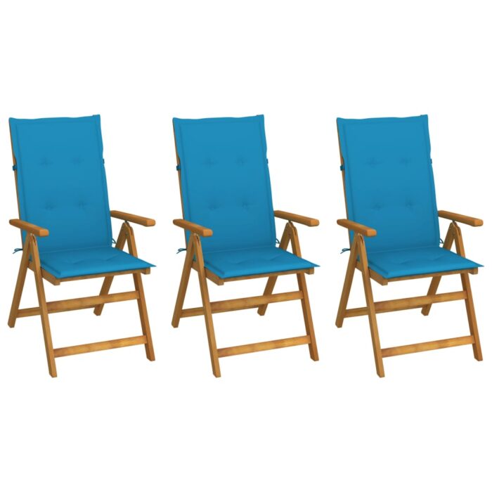Chaises pliables de jardin lot de 3 avec coussins Bois d'acacia – Image 1