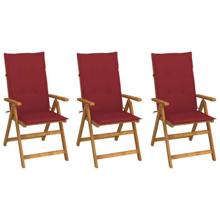 Chaises pliables de jardin lot de 3 avec coussins Bois d'acacia – Image 1
