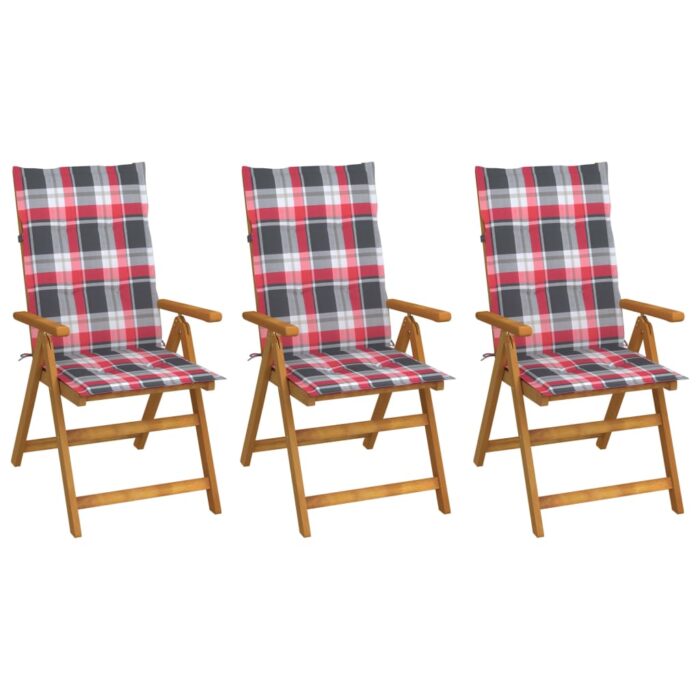 Chaises pliables de jardin lot de 3 avec coussins Bois d'acacia – Image 1