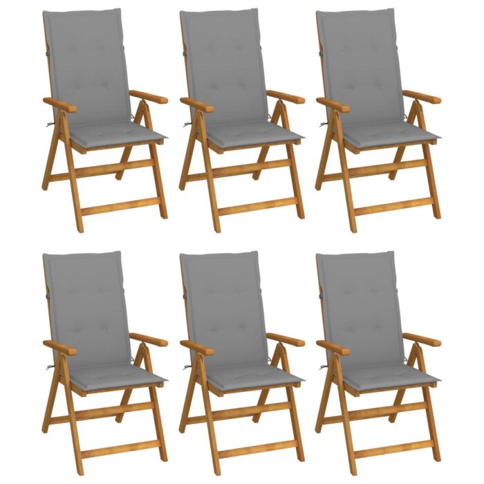 Chaises pliables de jardin lot de 6 avec coussins Bois d'acacia – Image 1