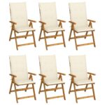 Chaises pliables de jardin lot de 6 avec coussins Bois d'acacia