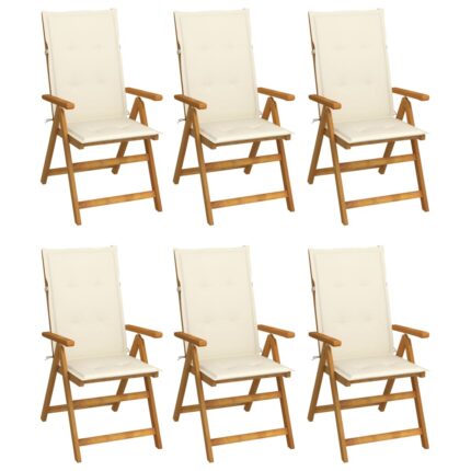 Chaises pliables de jardin lot de 6 avec coussins Bois d'acacia