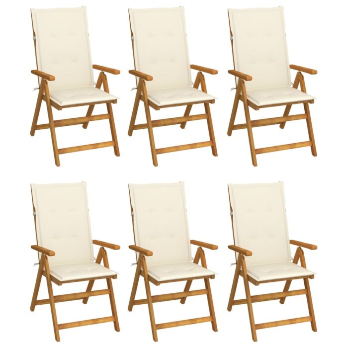 Chaises pliables de jardin lot de 6 avec coussins Bois d'acacia – Image 1