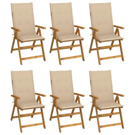 Chaises pliables de jardin lot de 6 avec coussins Bois d'acacia