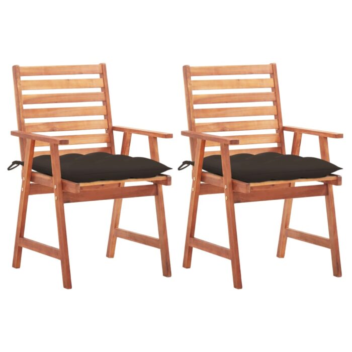 Chaises à manger d'extérieur lot de 2 et coussins Acacia massif – Image 1