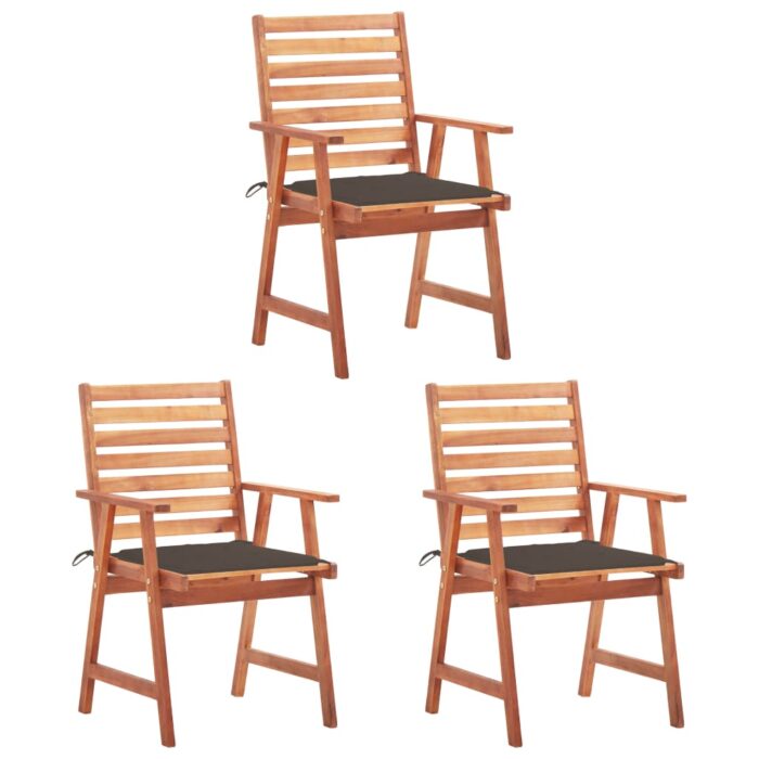 Chaises à manger d'extérieur lot de 3 et coussins Acacia massif – Image 1