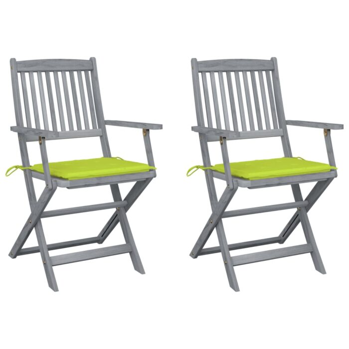 Chaises pliables d'extérieur lot de 2 et coussins Bois d'acacia – Image 1