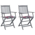 Chaises pliables d'extérieur lot de 2 et coussins Bois d'acacia