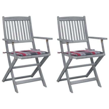 Chaises pliables d'extérieur lot de 2 et coussins Bois d'acacia