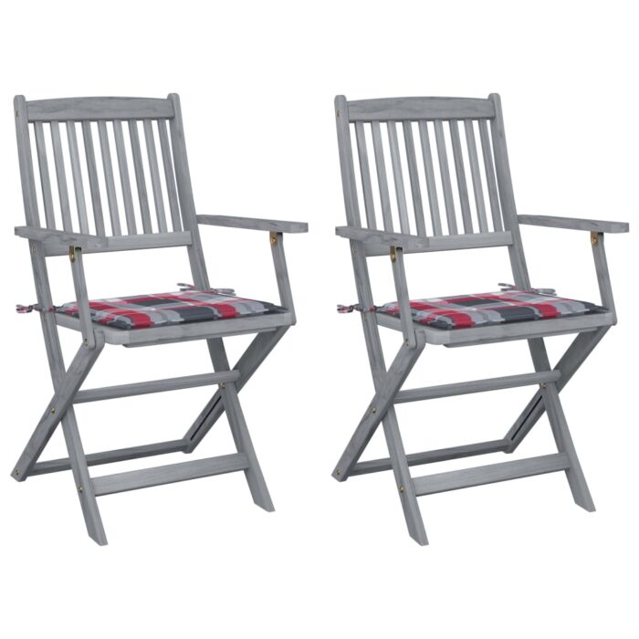 Chaises pliables d'extérieur lot de 2 et coussins Bois d'acacia – Image 1