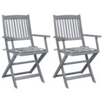 Chaises pliables d'extérieur lot de 2 et coussins Bois d'acacia