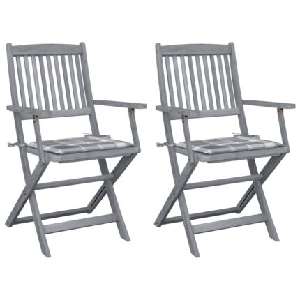 Chaises pliables d'extérieur lot de 2 et coussins Bois d'acacia