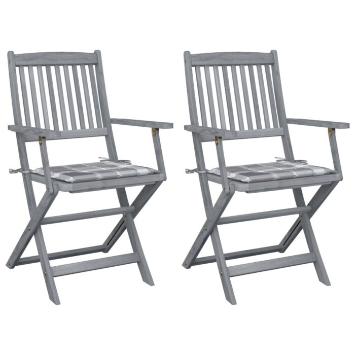 Chaises pliables d'extérieur lot de 2 et coussins Bois d'acacia – Image 1