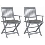 Chaises pliables d'extérieur lot de 2 et coussins Bois d'acacia