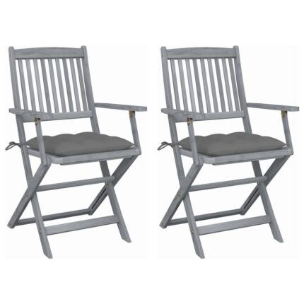 Chaises pliables d'extérieur lot de 2 et coussins Bois d'acacia